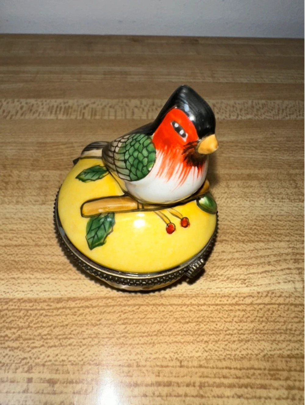 Vintage Porcelain Bird Hinged Trinket Jewelry Box
